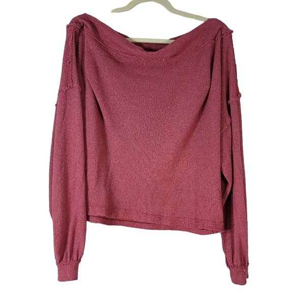 We the Free Stay with Me Hacci Sweater Red Raspberry Medium Exposed Seams Boho - Picture 5 of 7